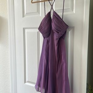 Gorgeous purple chiffon overlay crisscross front cocktail dress